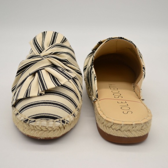 Sole Society Shoes Womens So Sammie Mule 5.5 Cream Black Canvas Backless NEW - Picture 4 of 5